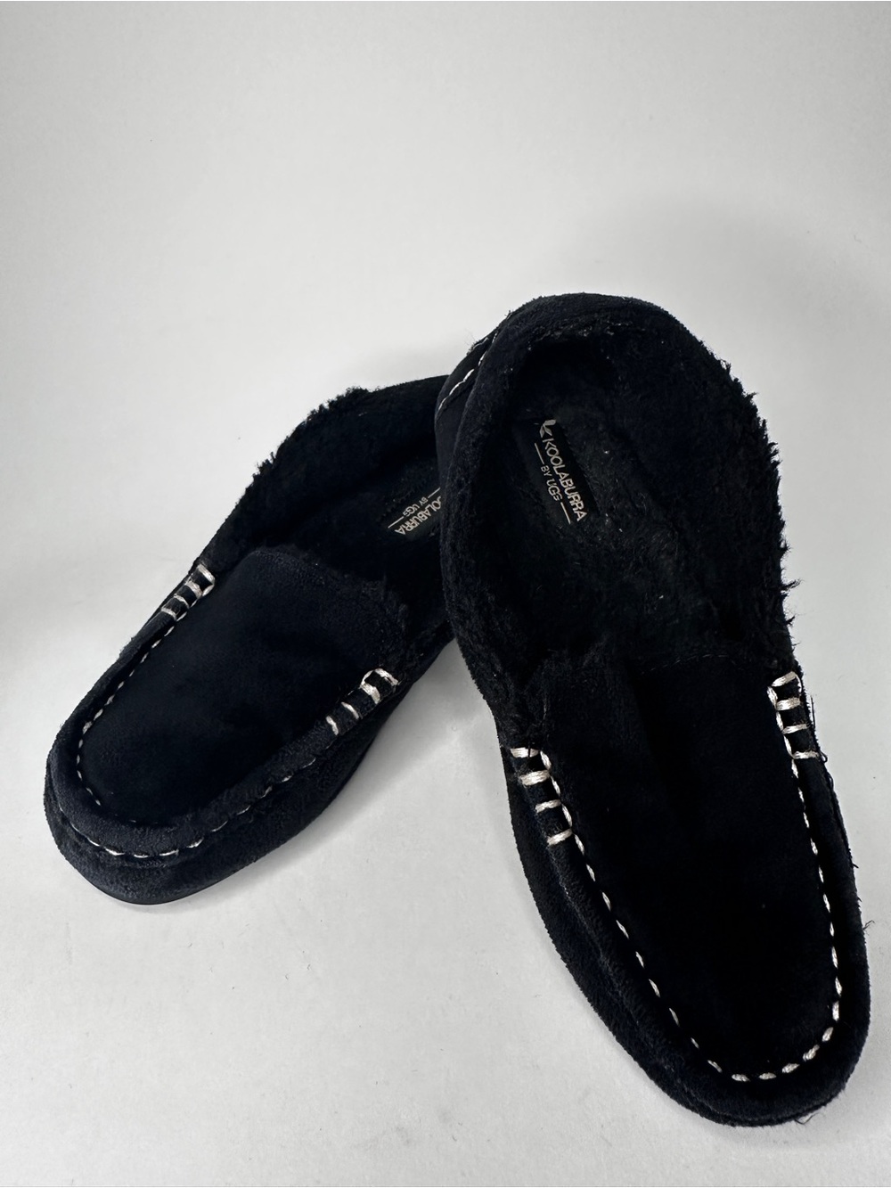 Koolaburra Black Faux-Suede Fur-Lined Moccasin Slippers